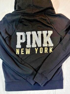 Victoria'Small Secret PINK New York Sequin Dog Full Zip Hoodie Black Size Small